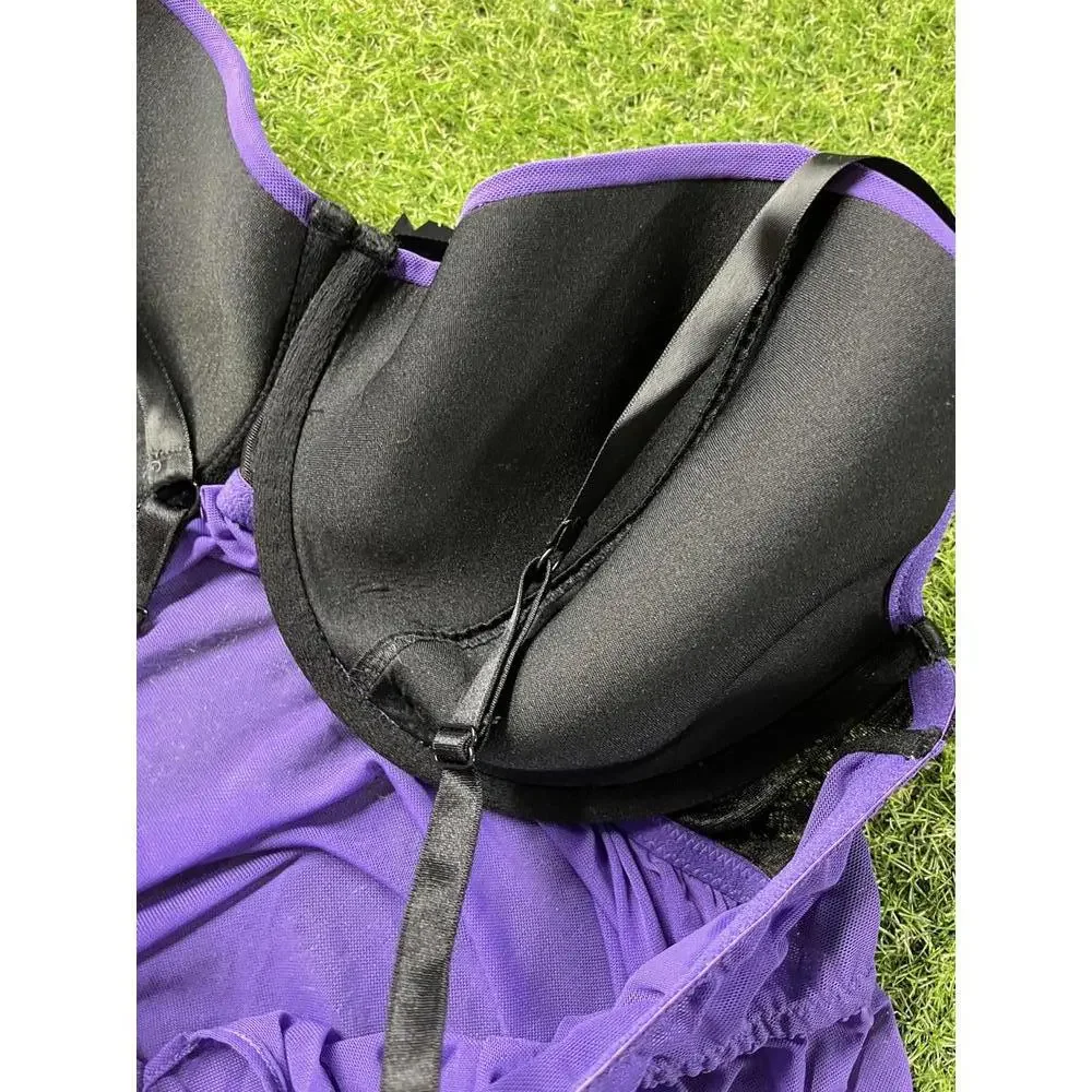 Caciquie 22/24 Camisole Nighty Purple‎ and Black Lace Trim Nightgown